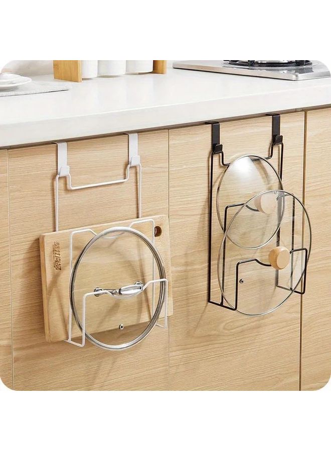 Black Iron Hanging Pot Lid Rack Kitchen Organizer for Door Cutting Board Towel Storage - Image 3